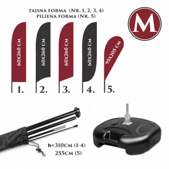 Pludmales karoga komplekts M ar Ūdens pamatni 20L ar rotatoru