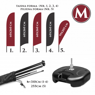 Pludmales karoga komplekts M ar Ūdens pamatni 20L ar rotatoru