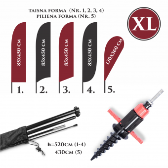 Pludmales karoga komplekts XL ar zemes skrūvi
