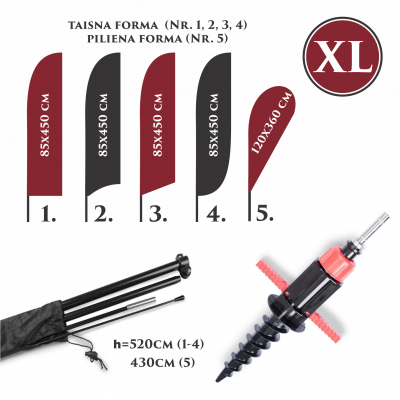 Pludmales karoga komplekts XL ar zemes skrūvi