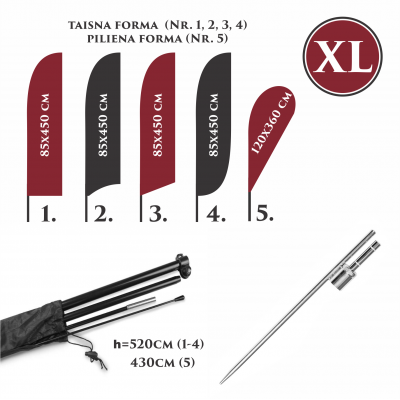 Pludmales karoga komplekts XL ar zemes stieni